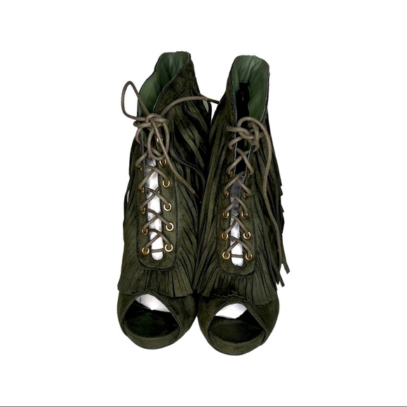 SOLD Ashely Stewart Suede Fringe Bootie Heels US 10W - Picture 3 of 5